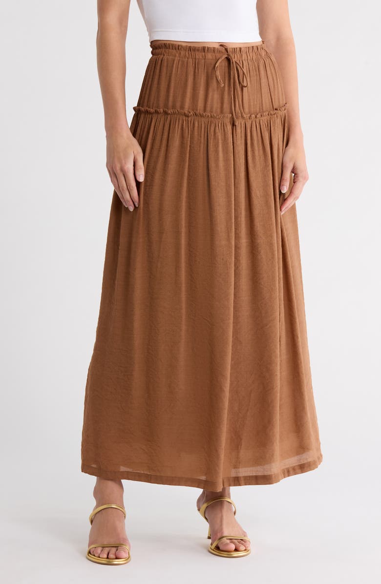 Bobeau Ruffle Edge Maxi Skirt, Main, color, Dark Bronze