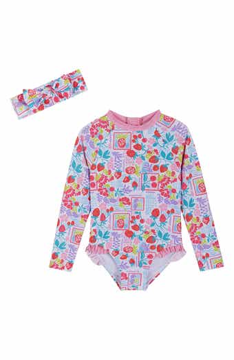 Andy & Evan Fruit Print One-Piece Rashguard Swimsuit & Headband Set