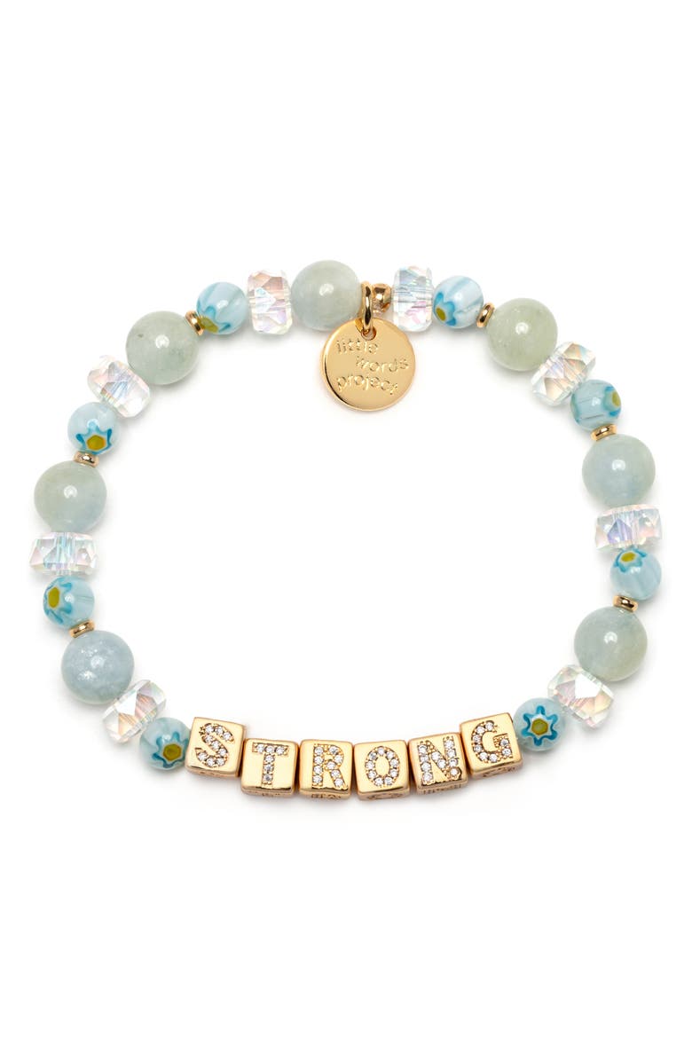 Little Words Project Pavé Cubic Zirconia Beaded Stretch Bracelet, Main, color, White