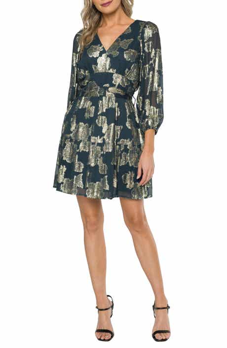 matty m. Vivian Metallic Floral Long Sleeve Minidress