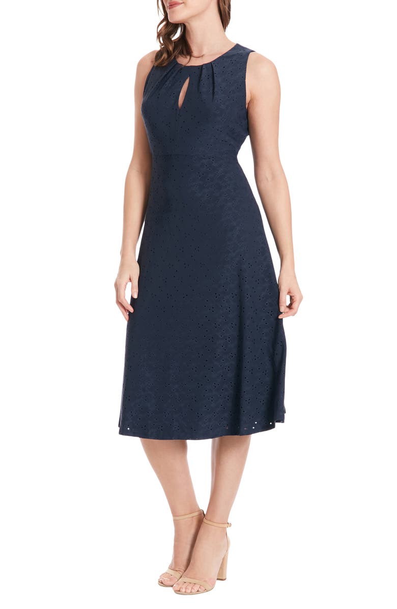 London Times Sleeveless Eyelet Dress, Alternate, color, Navy Blazer