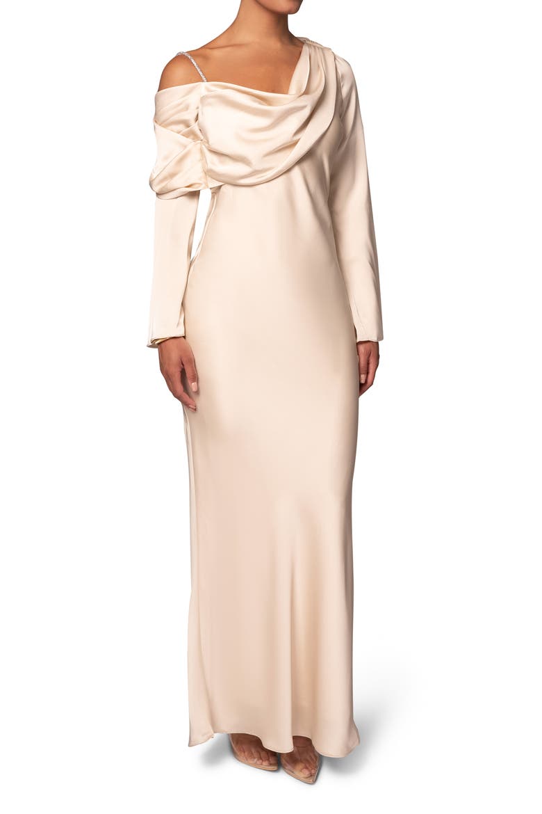 One & Only Long Sleeve Satin Cocktail Dress, Alternate, color, BEIGE