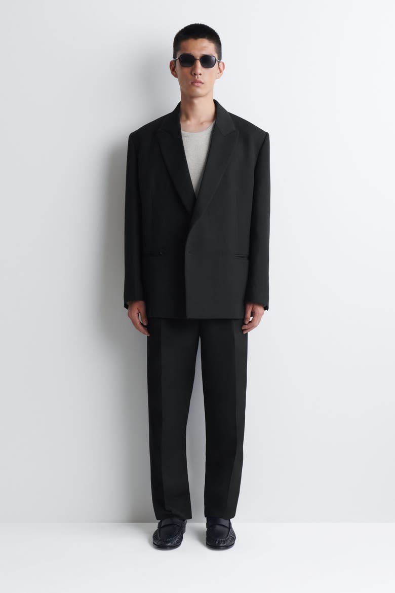 Pleated Wool-Blend Relaxed-Fit Tapered Pants, Main, color, BLACK