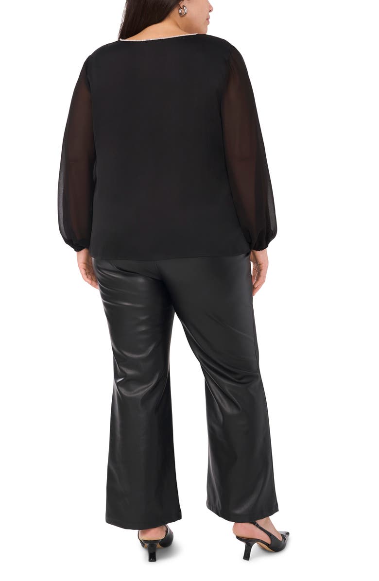 Vince Camuto Crystal Detail Long Sleeve Hammered Satin & Chiffon Top, Alternate, color, 