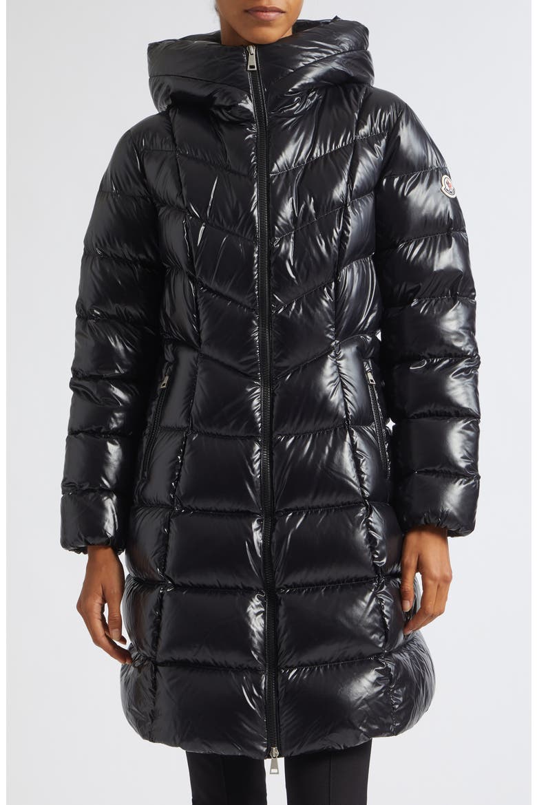 Marusse Long Lacquered Nylon Down Coat, Main, color, BLACK