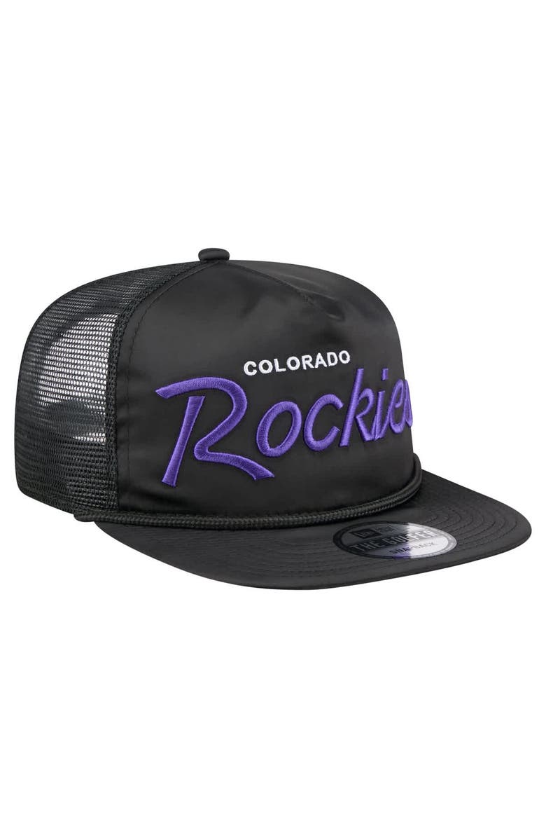 New Era Men's New Era Black Colorado Rockies Retro Satin Script Golfer Adjustable Hat, Alternate, color, Black