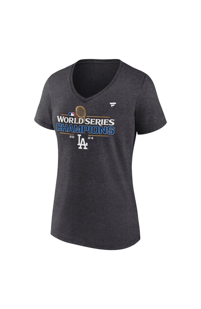 FANATICS Women's Fanatics Heather Charcoal Los Angeles Dodgers 2024 World Series Champions Locker Room Plus Size V-Neck T-Shirt, Alternate, color, 