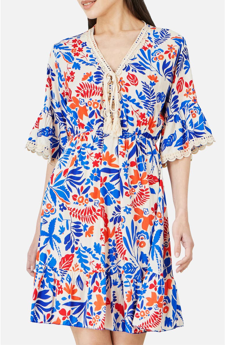 Yumi Leaf Print Tunic Dress, Alternate, color, Multi