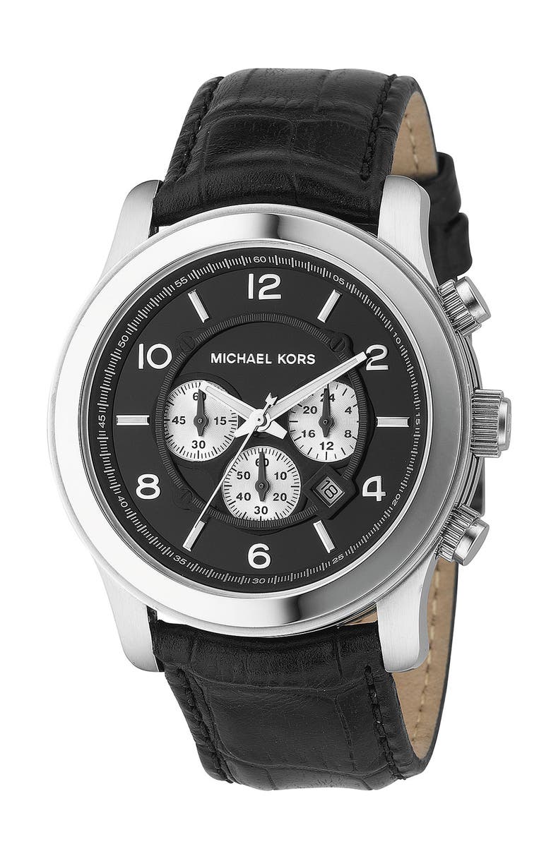 MICHAEL Michael Kors Michael Kors 'Silvertone Oversize Iconic' Chronograph Watch, 45mm, Main, color, 