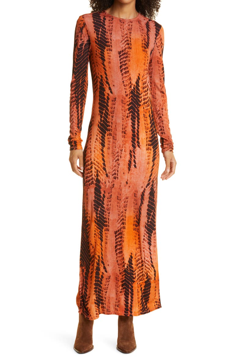 Tallia Tie Dye Long Sleeve Jersey Dress, Main, color, BROWN