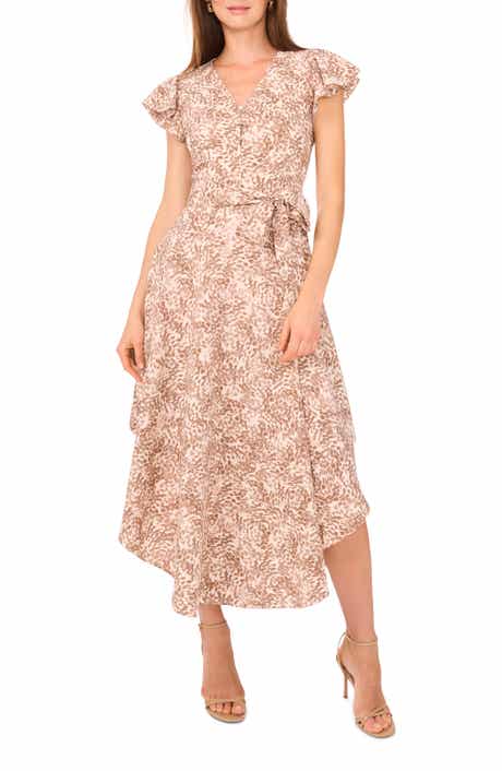 Vince Camuto Abstract Print Flutter Sleeve Midi Dress