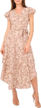 Vince Camuto Abstract Print Flutter Sleeve Midi Dress