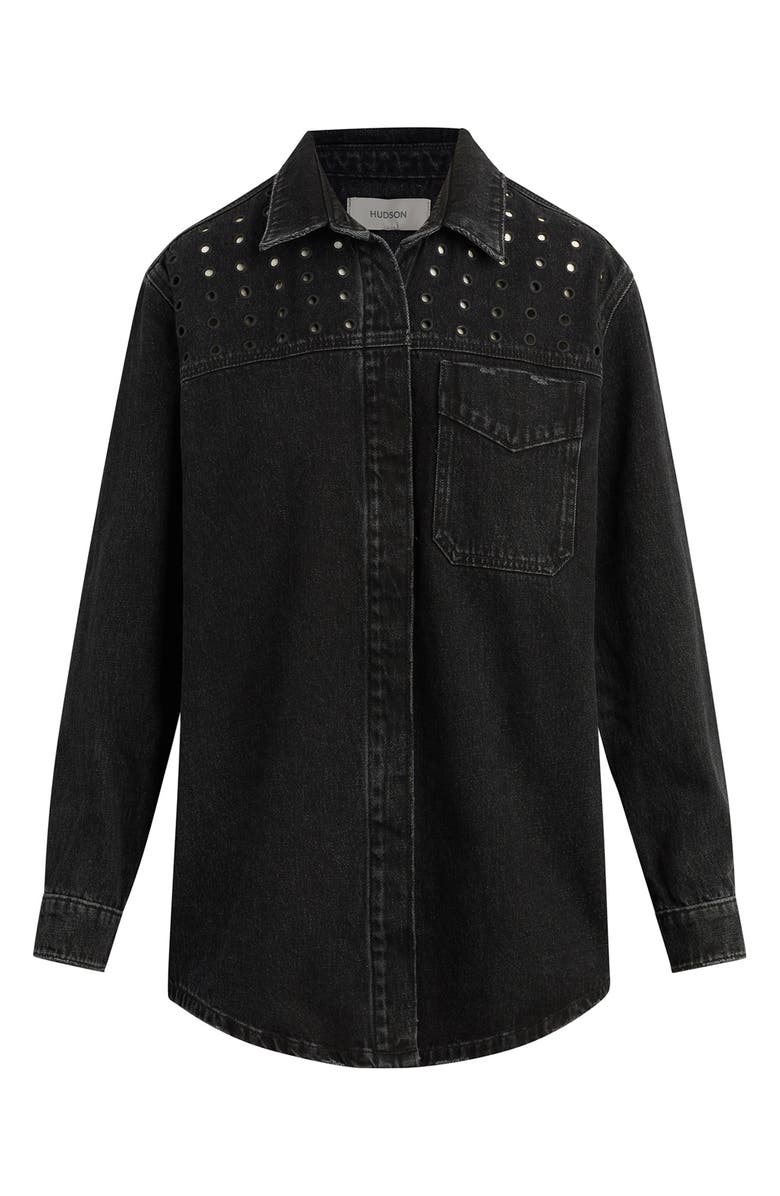 Hudson Jeans Denim Grommet Shacket, Alternate, color, Embellished Black