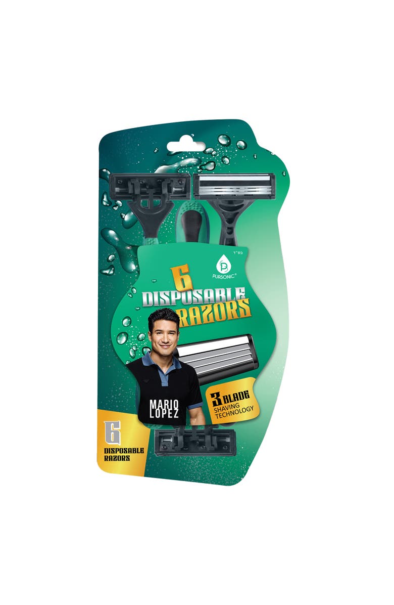 PURSONIC Mario Lopez 6 Disposable Razors - 3 Blade Shaving Surface Technology, Alternate, color, Green
