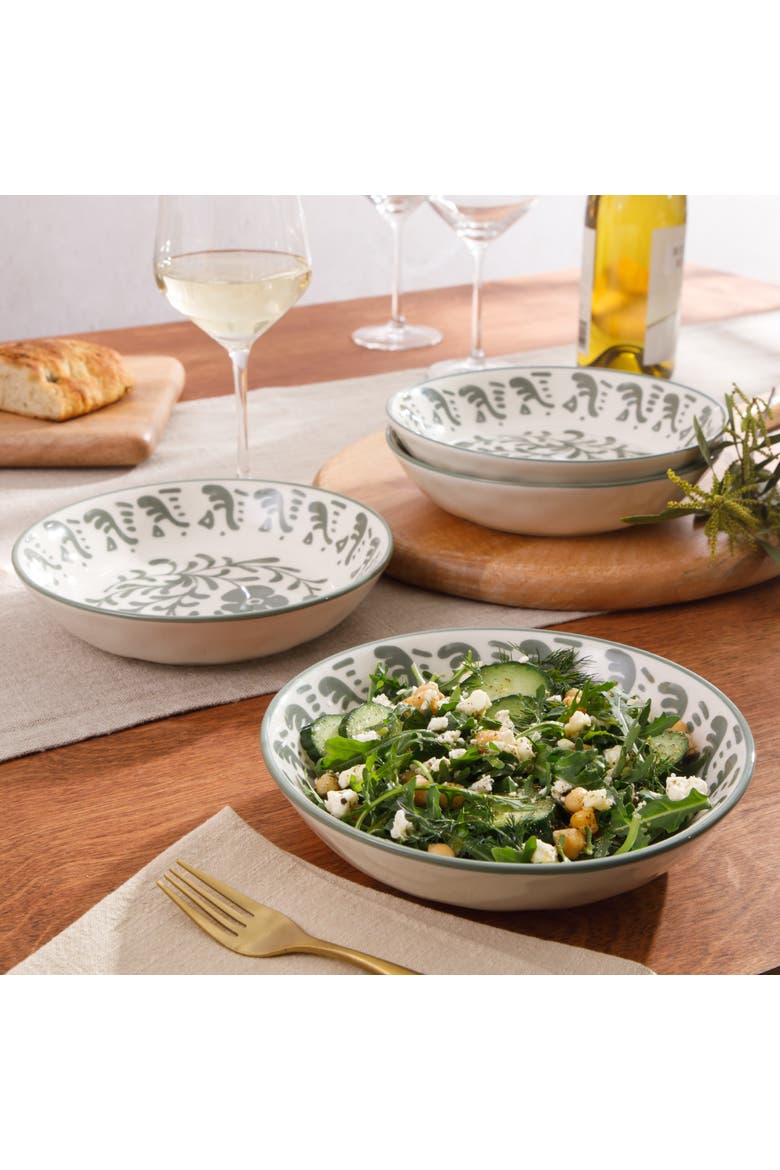 2-Time Oprah's Favorite Things Valencia Flor 4 Piece Stoneware 8in Dinner Bowl Set, Alternate, color, Fern Green