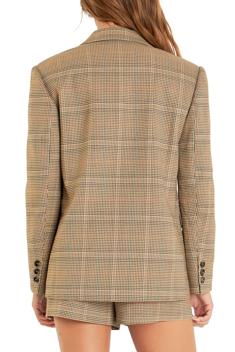 Glen Check Bow Detail Double Breasted Blazer, Alternate, color, BROWN