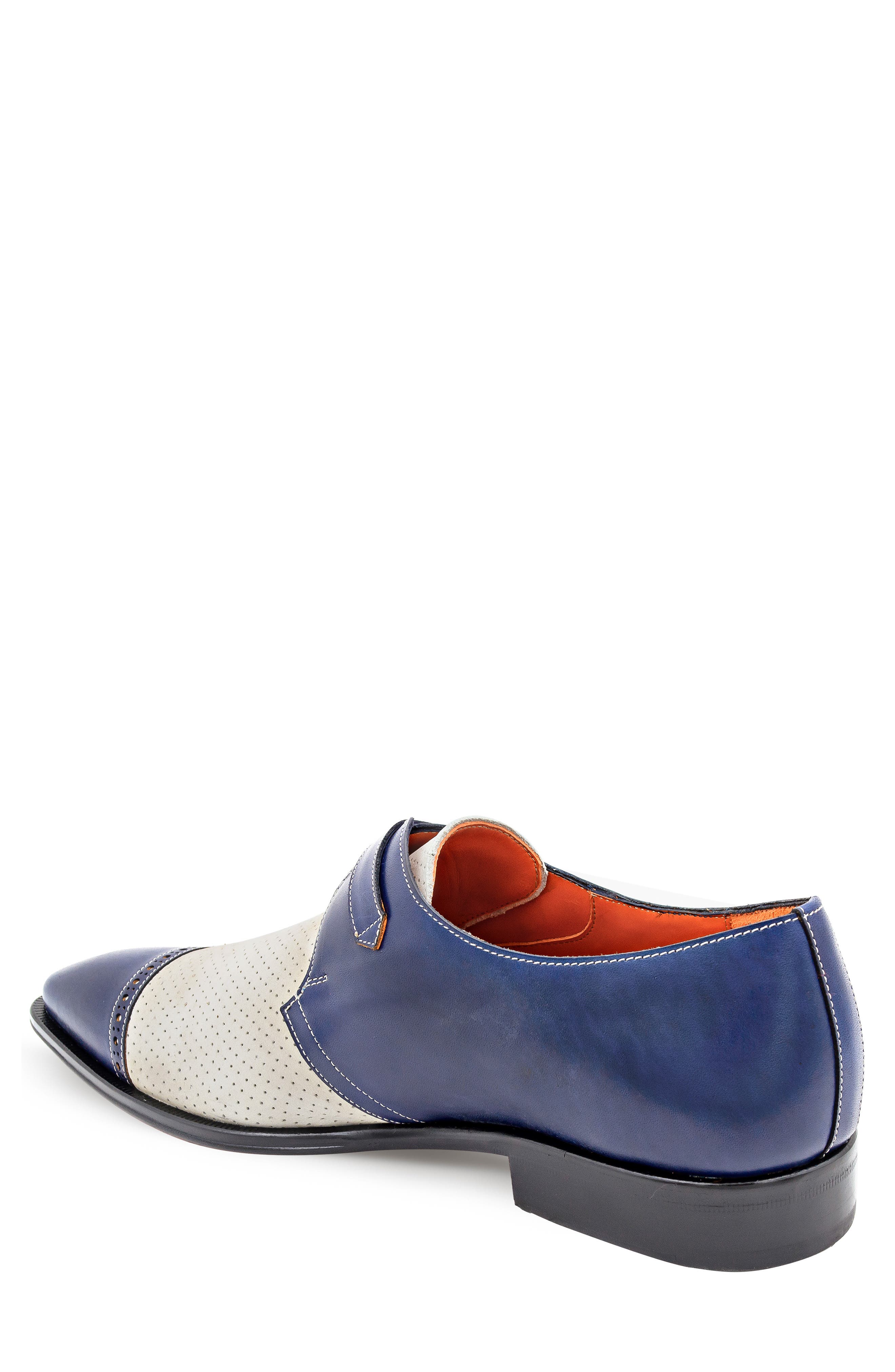 Mezlan Patina Monk Strap Loafer, Alternate, color, Navy/ Pearl Grey