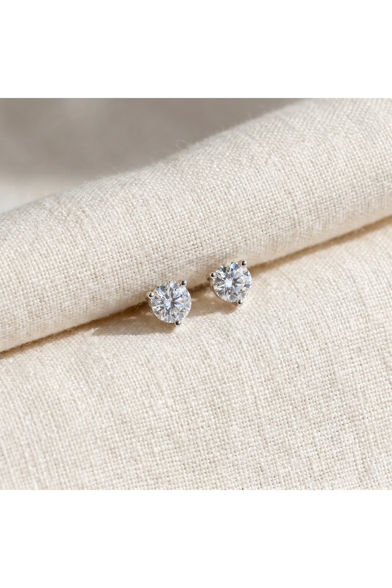 1.50Ct TW Round Diamond Martini Studs 3-Prong 14k Gold Lab Grown, Alternate, color, 14k White Gold