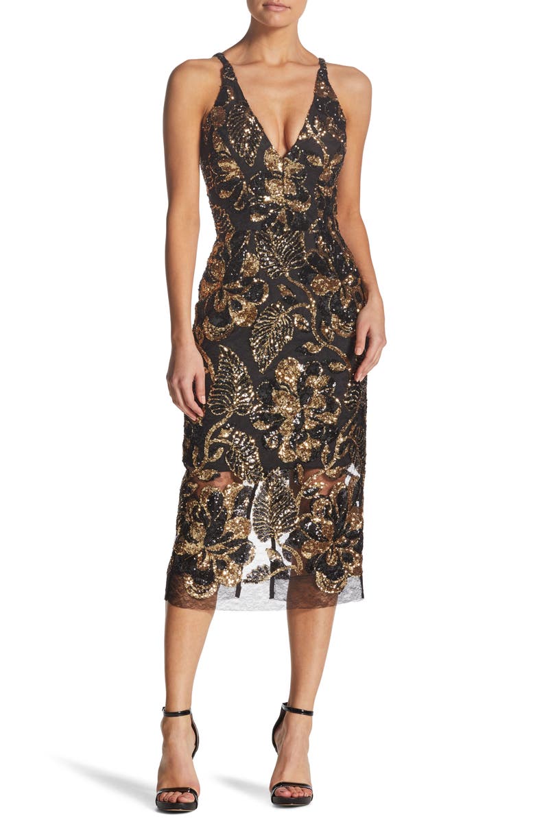 Dress the Population Margo Plunge Neck Sequin Dress, Main, color,