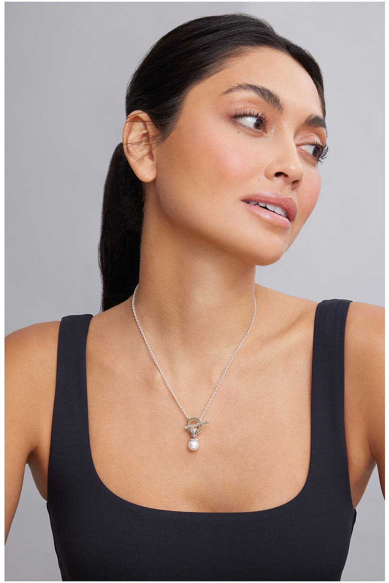 Luna Pearl Toggle Pendant Necklace, Alternate, color, SILVER/ PEARL