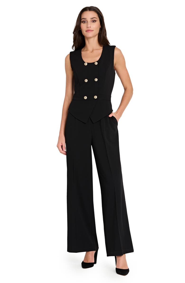 Tahari ASL Double Breasted Sleeveless Jumpsuit, Alternate, color, Black