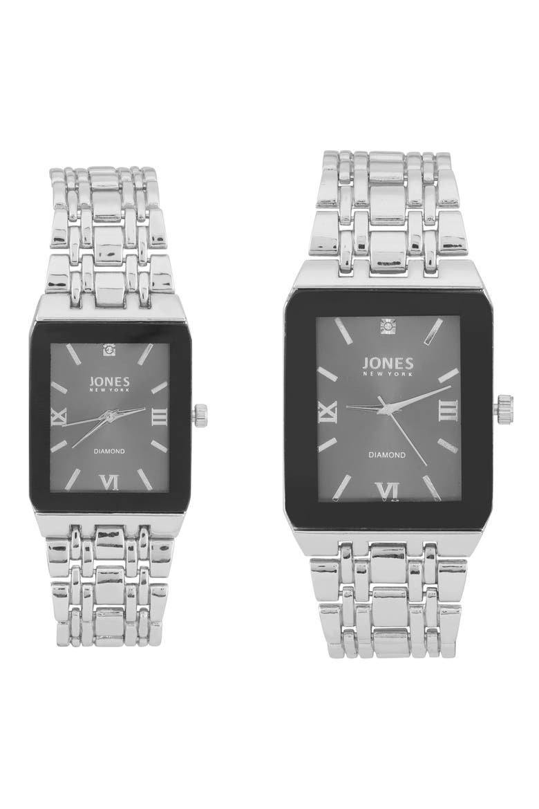Two-Piece Diamond Accent Bracelet Watch His & Hers Set, Main, color, SILVER