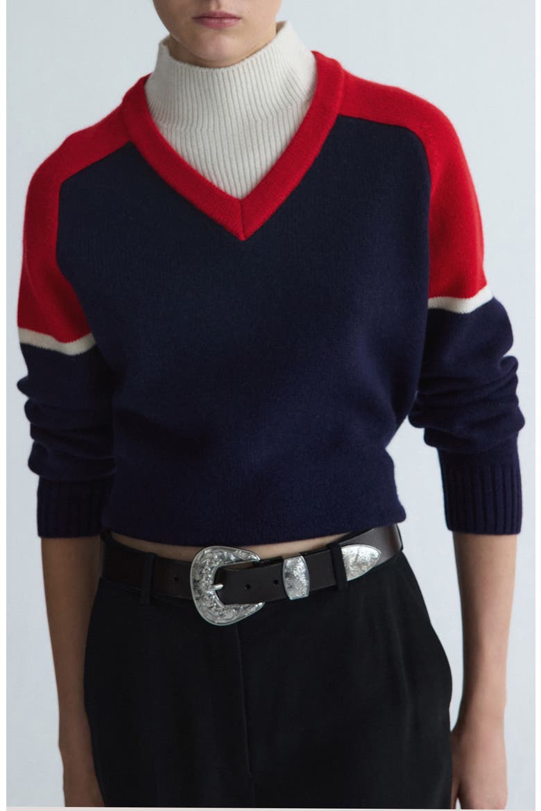 Contrast Wool Blend Sweater, Main, color, NAVY