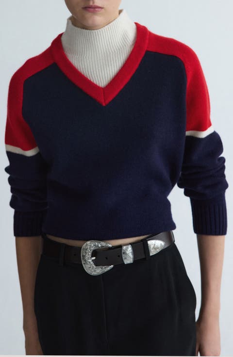 Contrast Wool Blend Sweater