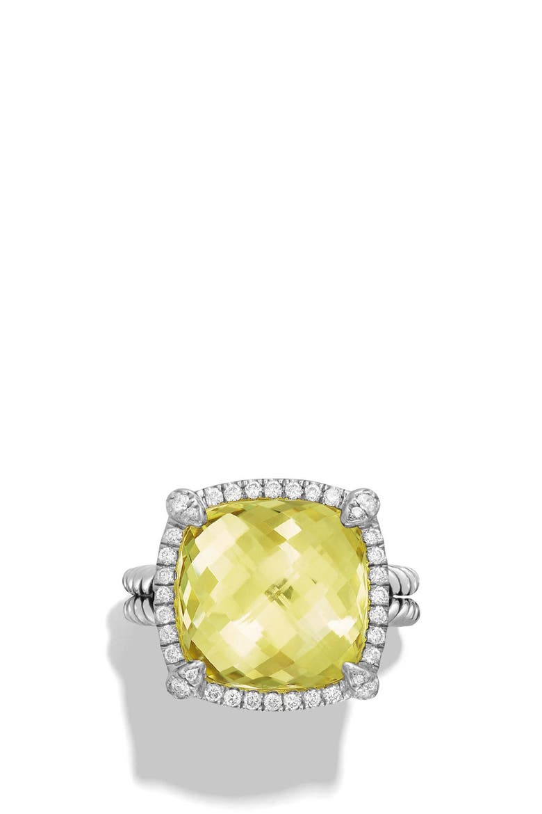 Châtelaine Large Pavé Bezel Ring with Diamonds, Alternate, color, LEMON CITRINE