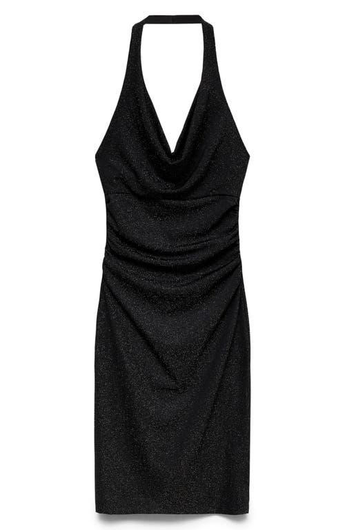 Shop Mango Metallic Halter Dress In Black