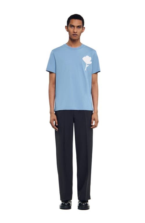 Sandro Cotton Flower Patch T-shirt In Blue
