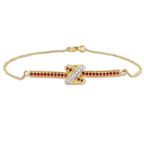 Gemstone & Diamond Crossover Bracelet 14K