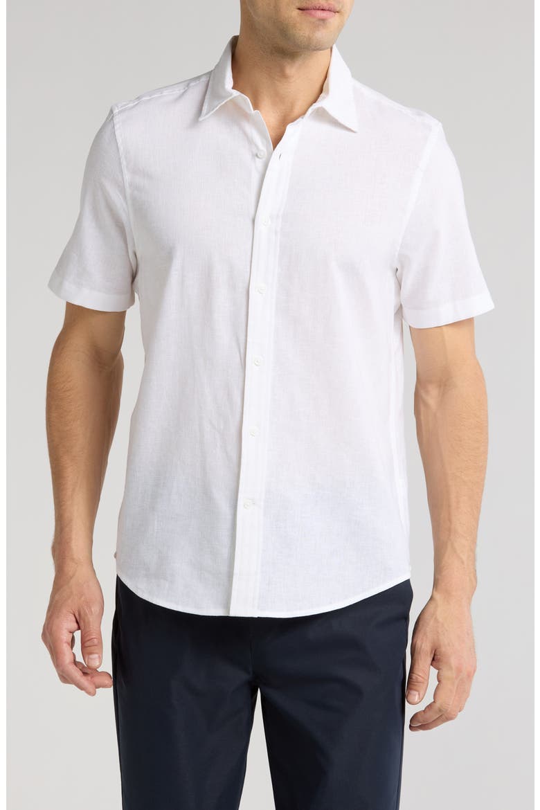 Linen & Cotton Short Sleeve Button-Up Shirt, Main, color, WHITE