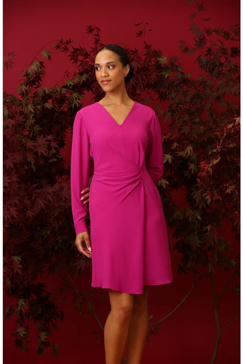 Long Sleeve Faux Wrap Dress, Alternate, color, CLOVER PINK