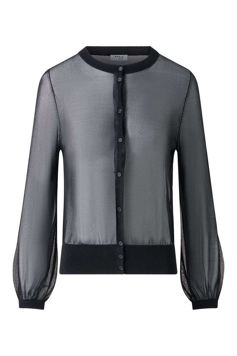 Sheer Bishop Sleeve Cardigan, Alternate, color, BLACK