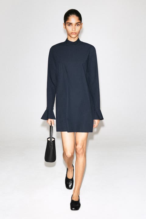 Flared-cuff Cotton Mini Dress