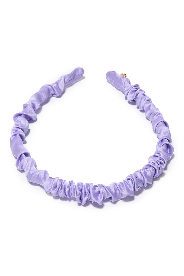 Jessie Ruched Satin Headband, Alternate, color, IRIS
