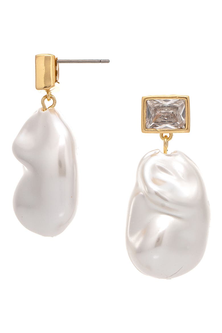 Cubic Zirconia & Imitation Pearl Drop Earrings, Main, color, PEARL