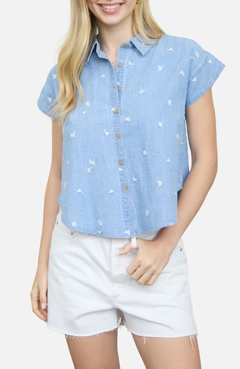 Blu Pepper Floral Chambray Button-Up Shirt, Main, color, Chambray