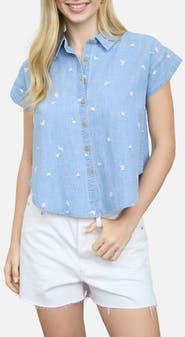 Blu Pepper Floral Chambray Button-Up Shirt