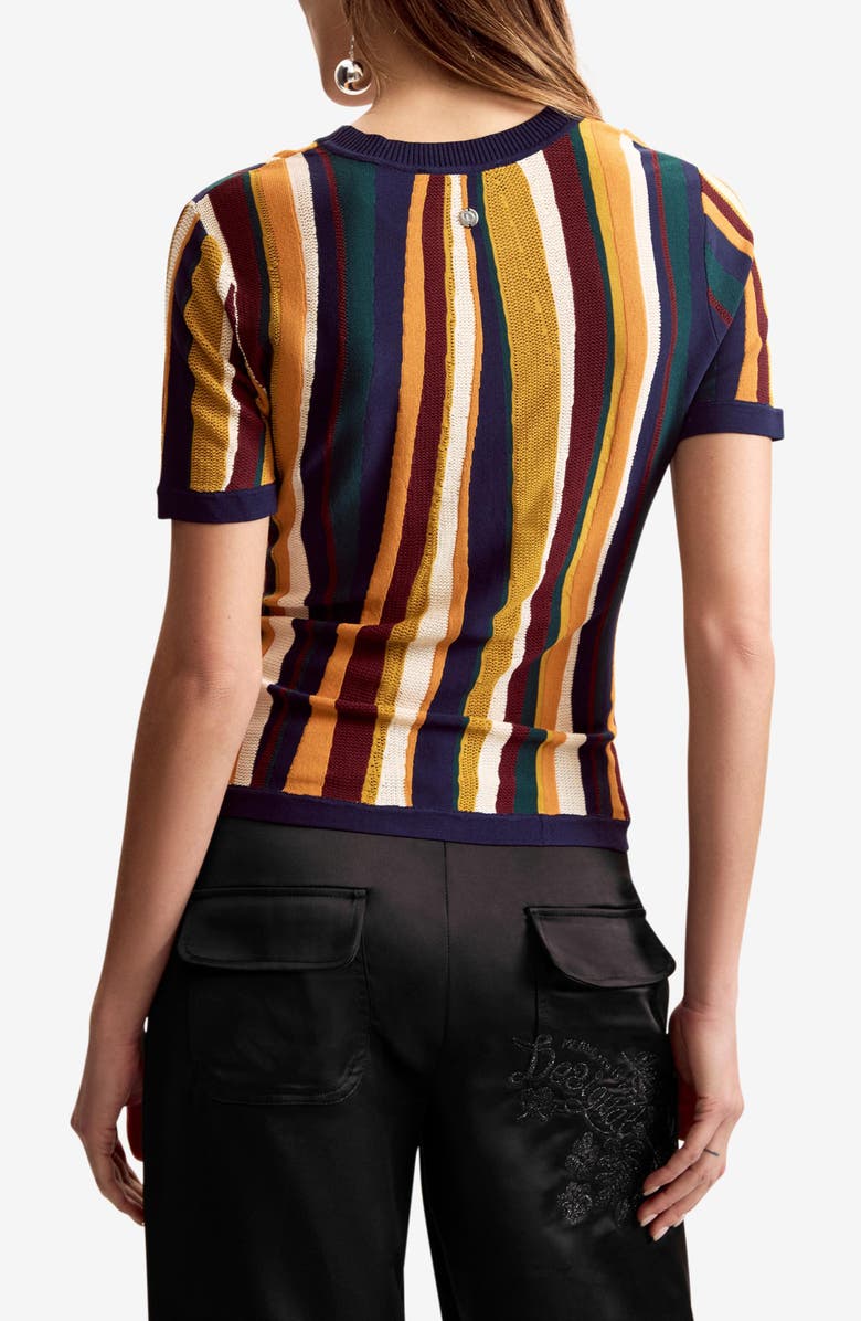 Desigual Stripe Short Sleeve Sweater, Alternate, color, Yellow Multi