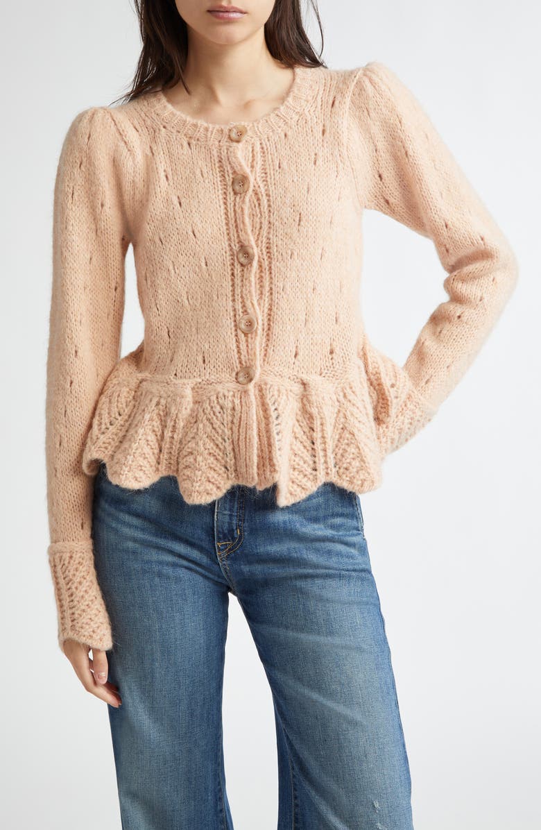 FARM Rio Ruffle Cardigan, Main, color, Sand
