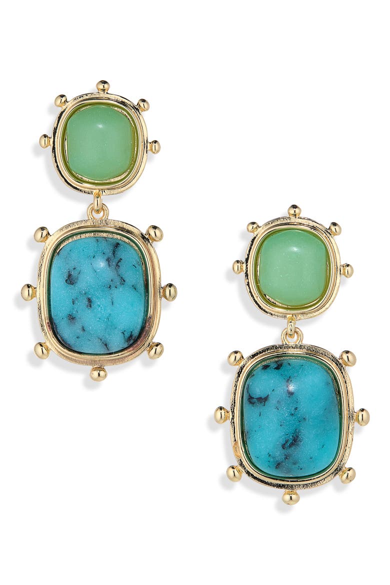 Double Stone Drop Earrings, Main, color, GOLD/ GREEN TURK