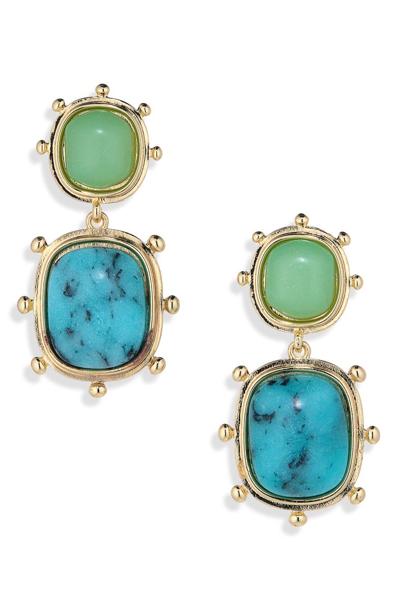 NATASHA Double Stone Drop Earrings, Main, color, Gold/ Green Turk