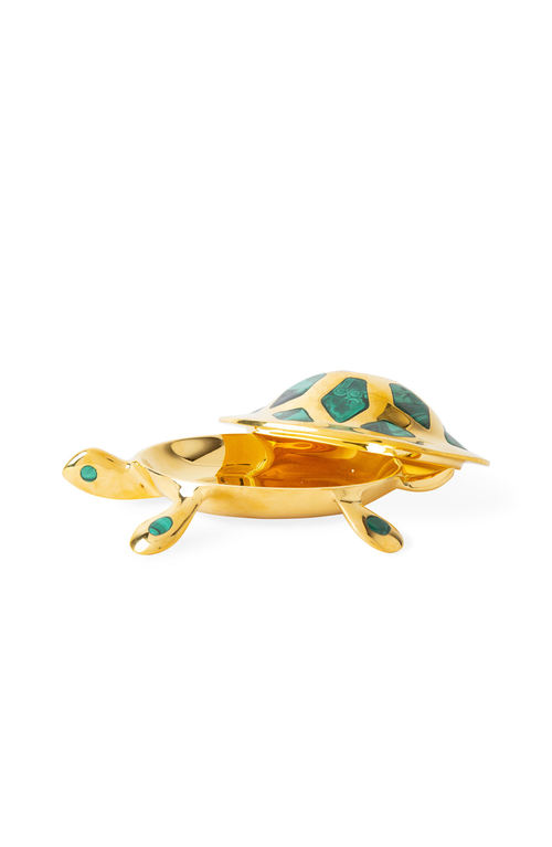 Jonathan Adler Brass Turtle Decorative Box In Gold/green