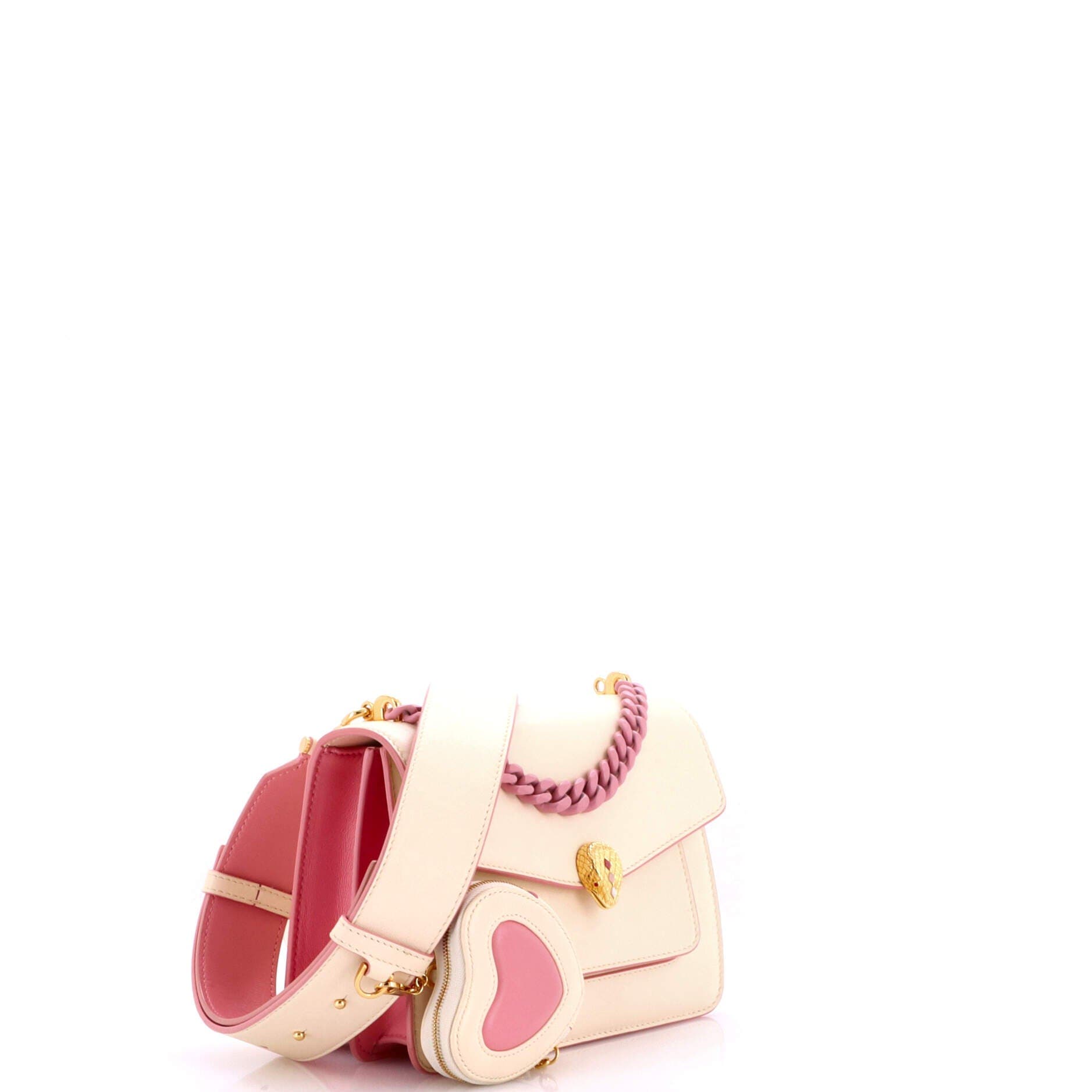 Serpenti Forever Maxi Chain Heart Pouch Crossbody Bag Leather Small, Alternate, color, White