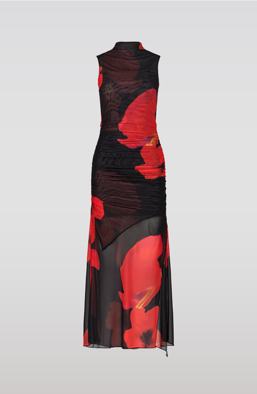 Saemdi Floral Printed Mesh Dress In Black