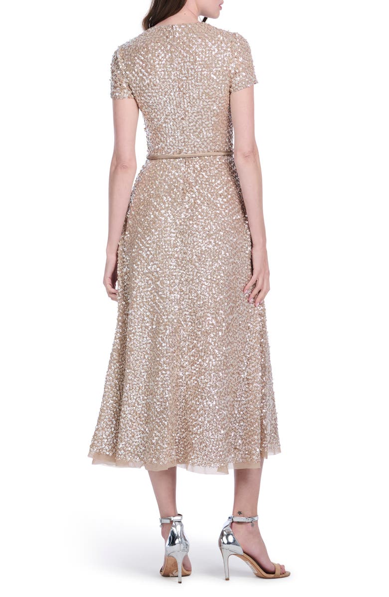 EMILY SHALANT Sequin Encrusted Translucent Tie Waist Cocktail Dress, Alternate, color, 