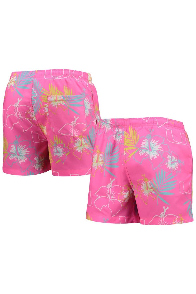 Men's FOCO Pink Miami Hurricanes Neon Floral Swim Trunks, Main, color, Pink