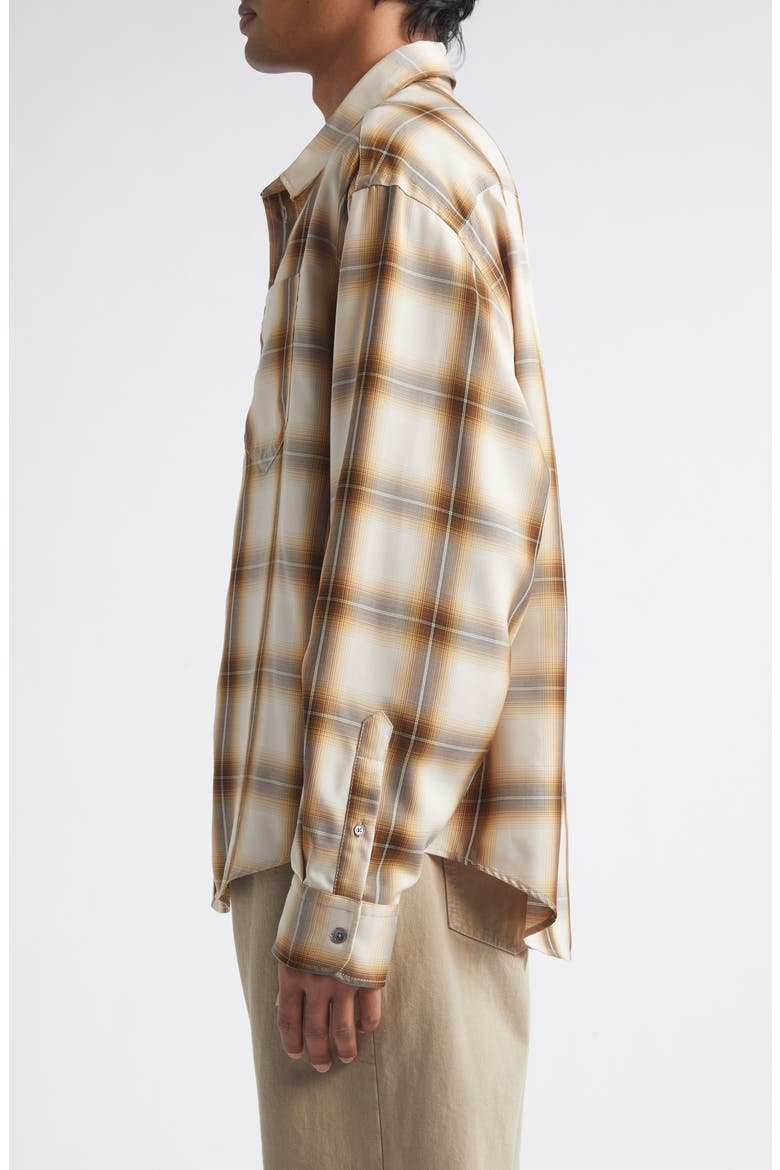 Ami de Coeur Embroidered Boxy Plaid Button-Up Shirt, Alternate, color, TAUPE BEIGE/ CARAMEL
